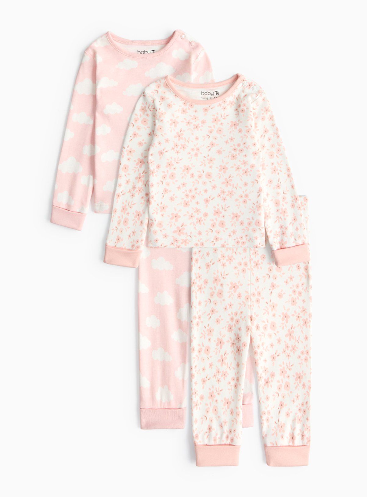 Pink Cloud &amp;amp; Floral Print Pyjama Set 2 Pack 6-9 months