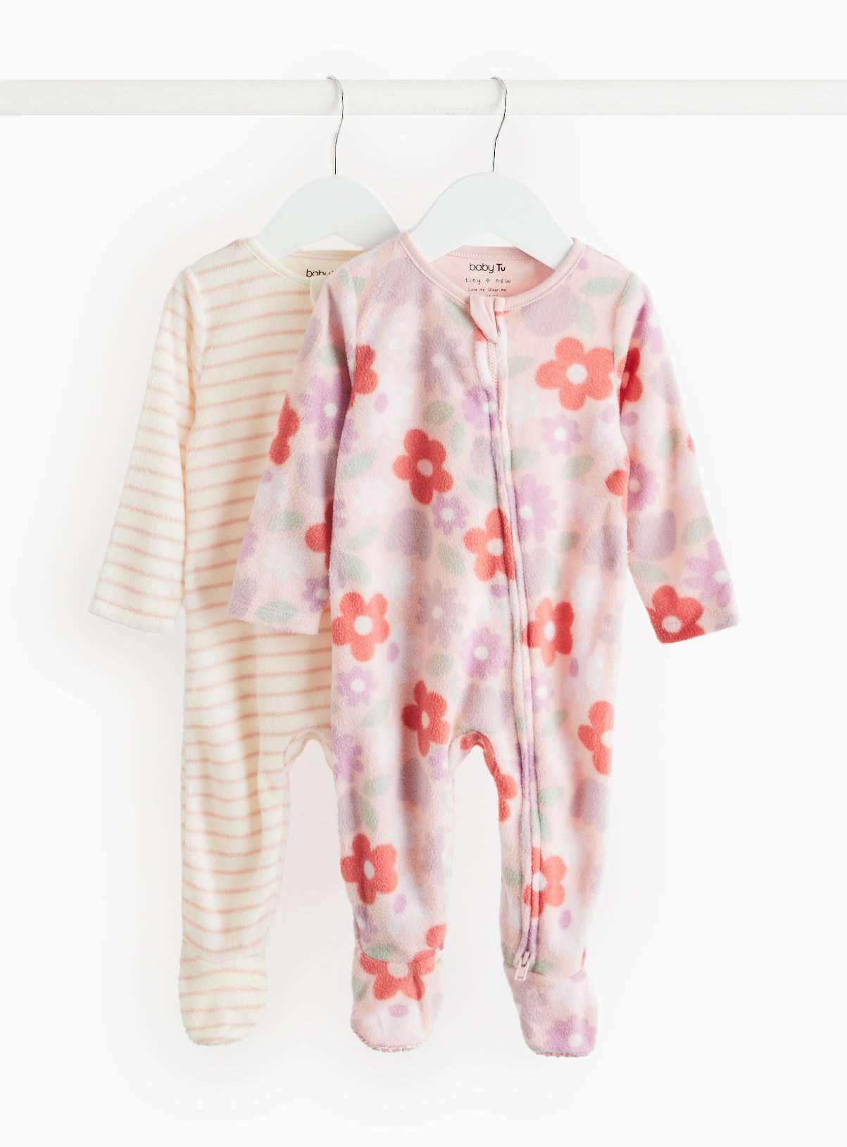 Pink Floral &amp;amp; Stripe Fleece Sleepsuits 2 Pack 3-6 months