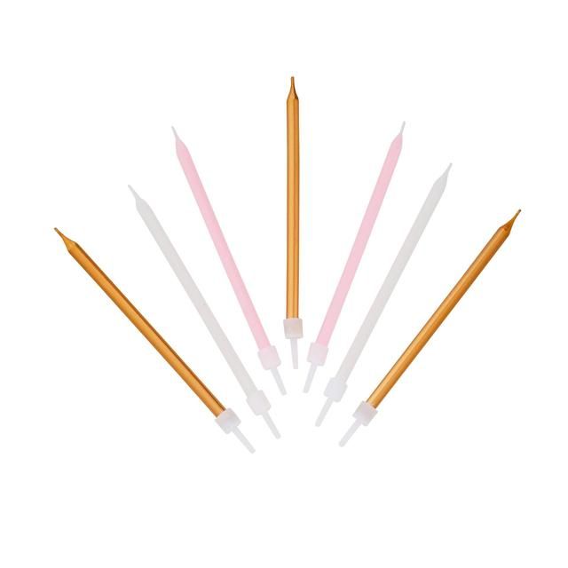 Pink White &amp;amp; Gold Birthday Candles   16 per pack