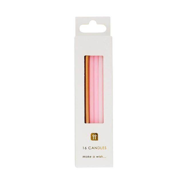 Pink White &amp;amp; Gold Birthday Candles   16 per pack