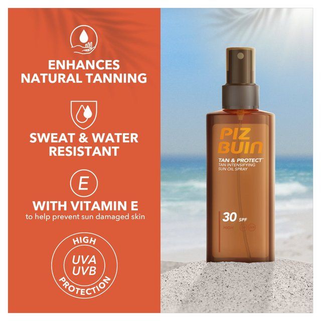 Piz Buin Tan &amp;amp; Protect SPF 30 Sunscreen Spray Tan Accelerating Oil   150ml