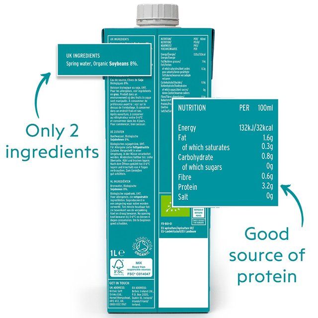 Plenish Organic Soya Unsweetened Drink Long Life   1L