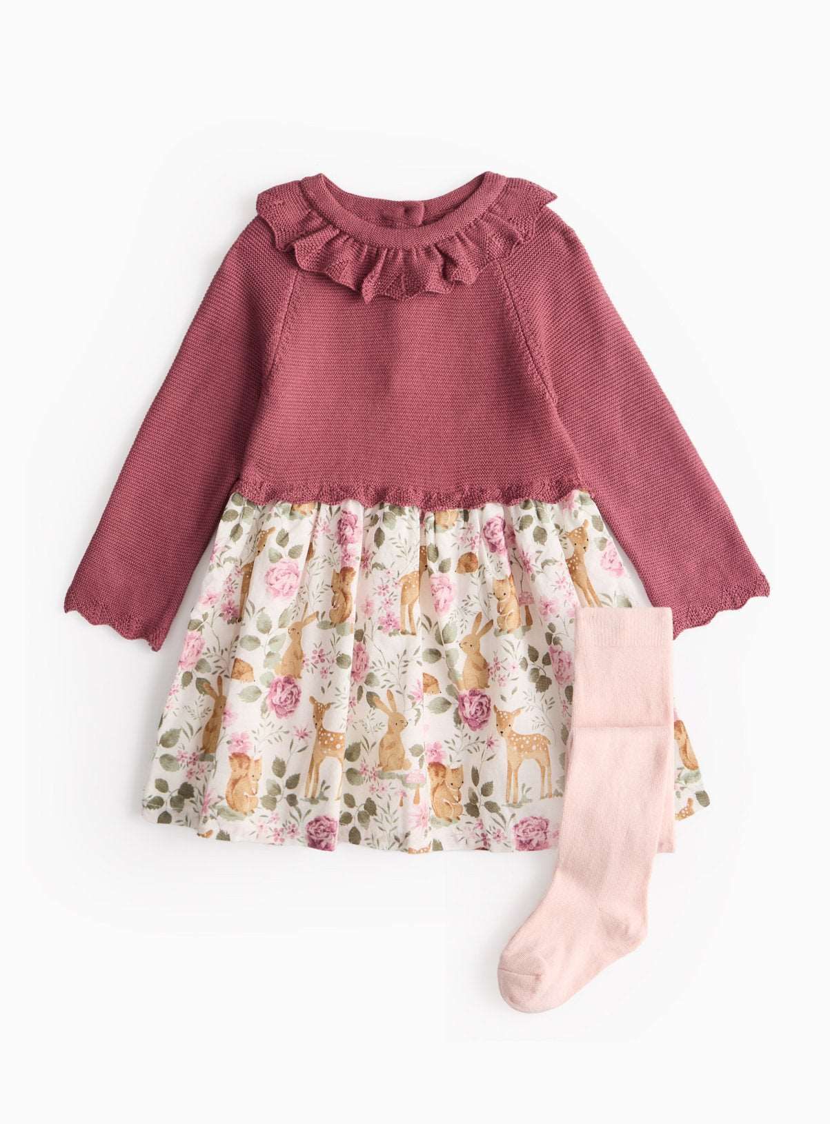 Plum Woodland Friends Twofer Dress &amp;amp; Tights Set 3-6 months