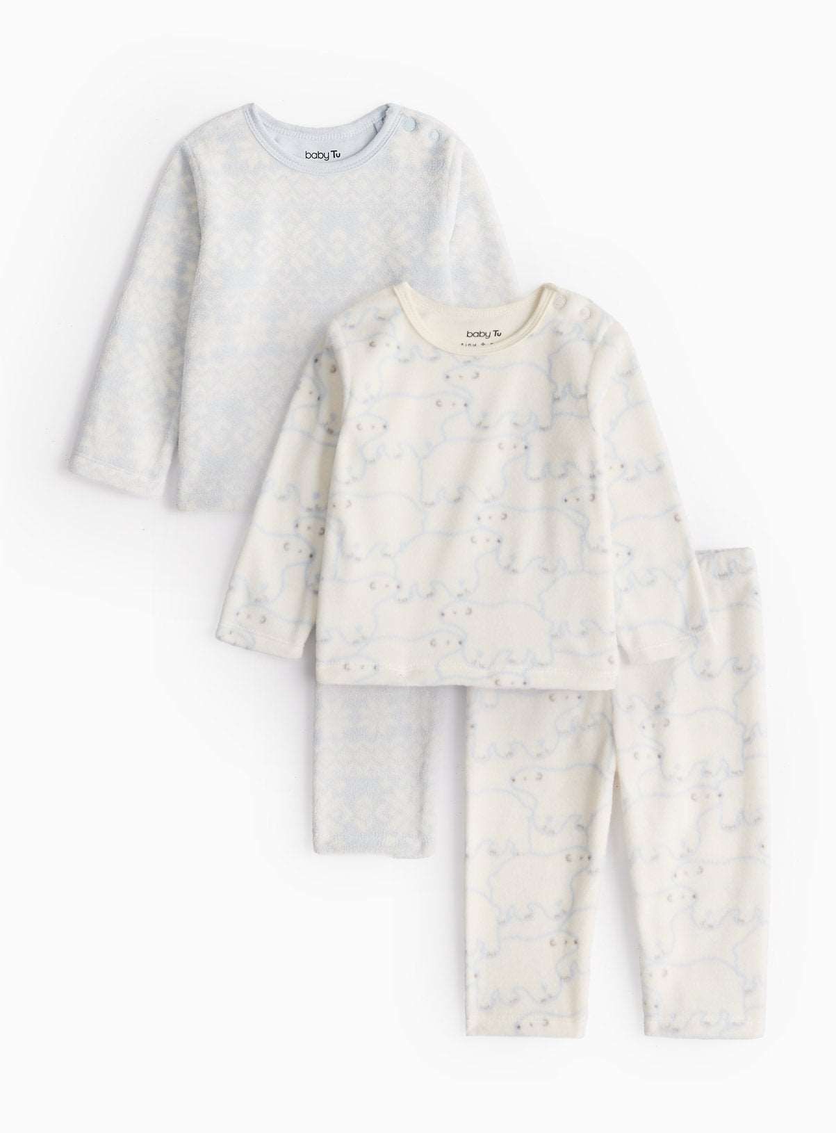 Polar Bear &amp;amp; Snowflake Print Fleece Pyjama Sets 2 Pack 9-12 months