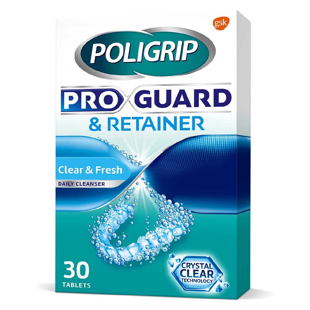 Poligrip Pro Guard &amp;amp; Retainer Clear &amp;amp; Fresh Daily Cleanser - 30 Tablets