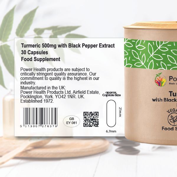 Power Health Turmeric 500mg &amp;amp; Black Pepper Capsules - 30s