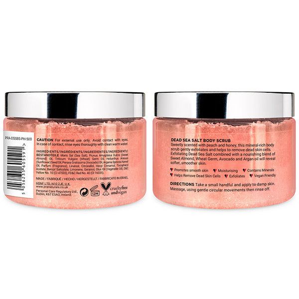 PraNaturals Dead Sea Salt Body Scrub 500g - Peach &amp;amp; Honey