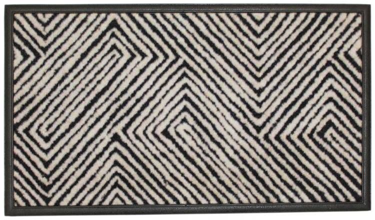 Primeur Abstract Black &amp;amp; White Cut Pile Doormat - 45x75cm