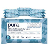 Pura Flushable Baby Wipes, 10 x 70 pack, (700 Wipes)