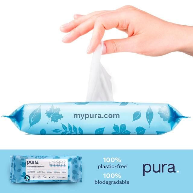 Pura Flushable Eco Baby Wipes Multipack   10 x 70 per pack