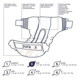 Pura Premium Eco Baby Nappies, Size 3 (4-9kg) 33 Nappies