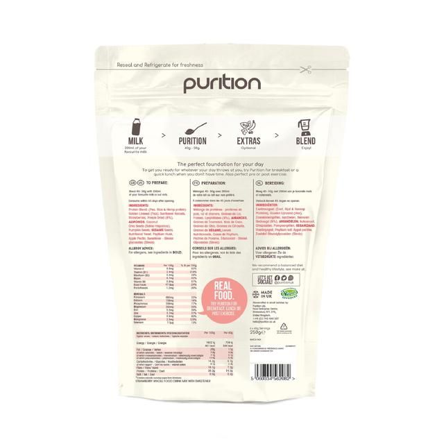 Purition Strawberry Vegan Wholefood Nutrition Powder    250g