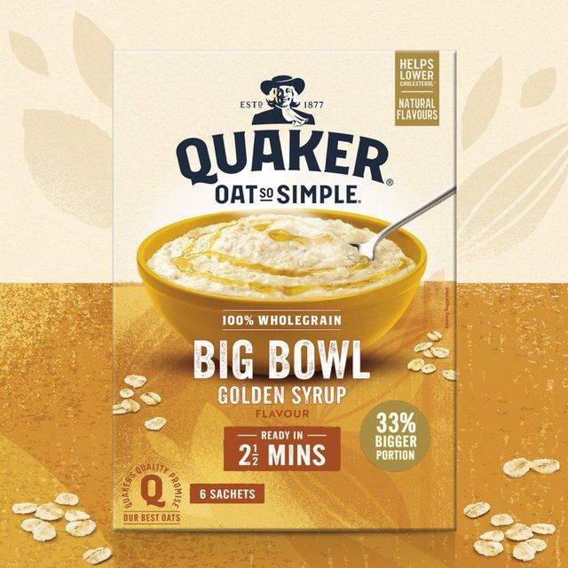 Quaker Oat So Simple Big Bowl Golden Syrup Porridge Sachets Cereal   6 per pack