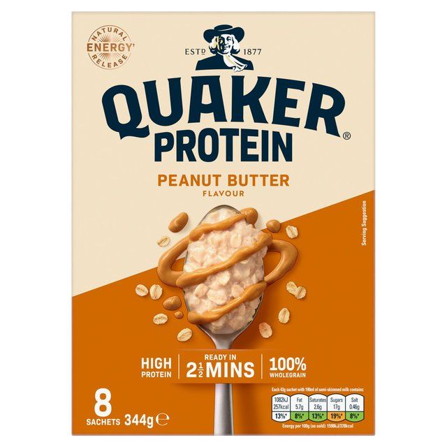 Quaker Oat So Simple Protein Peanut Butter Porridge Sachets Cereal   8 x 1 per pack