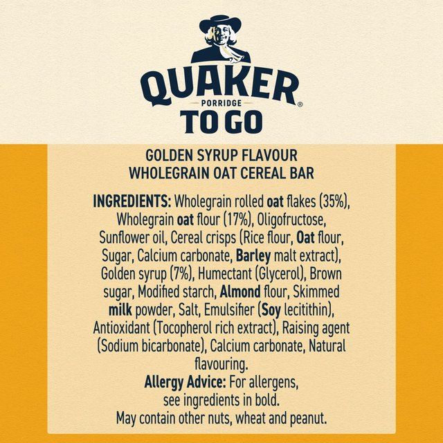 Quaker Porridge To Go Golden Syrup Breakfast Bars   2 per pack