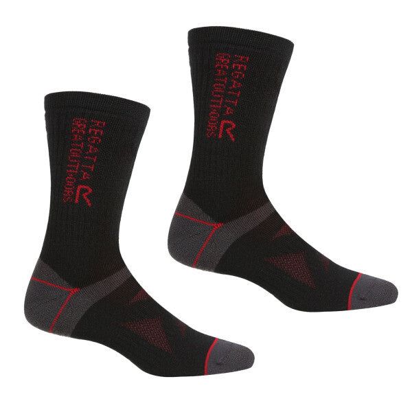 Regatta Adult Wool Hiking Boot Socks (Pack of 2) (6-8) Black/Dark Red / 1EA