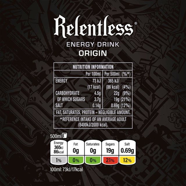Relentless Origin Energy Drink   4 x 500ml
