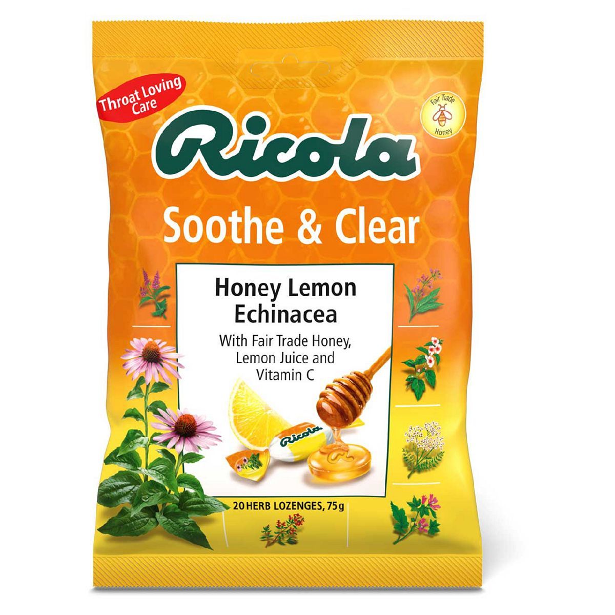 Ricola Soothe &amp;amp; Clear Honey, Lemon &amp;amp; Echinacea cough drops - 75g