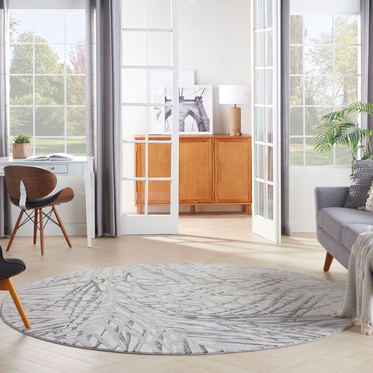 Rustic Textures Ivory &amp;amp; Grey Circle Rug, 160 cm
