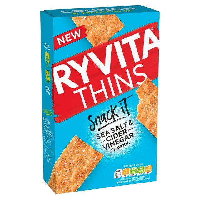 Ryvita Snack It Thins Sea Salt and Cider Vinegar Flatbread Snacks   125g