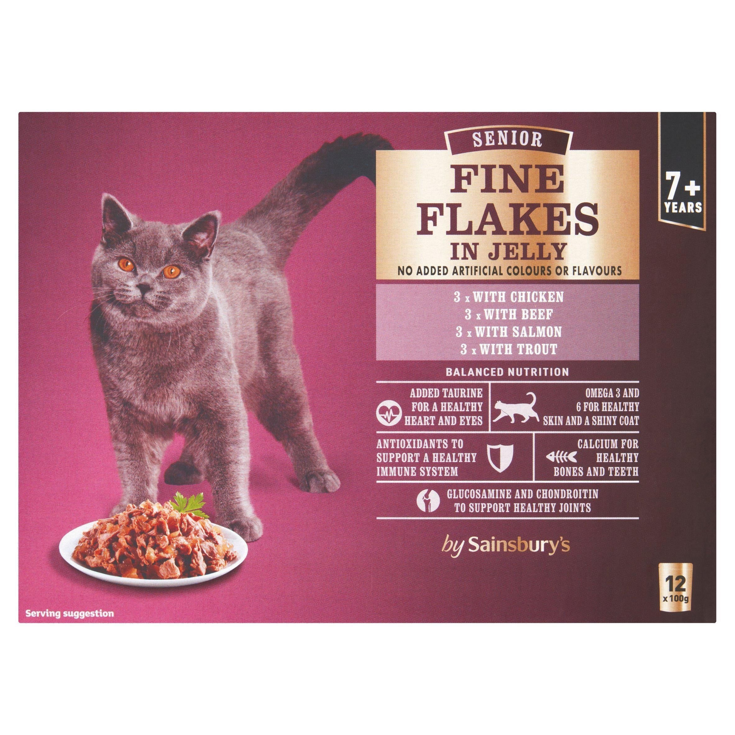 Sainsbury's Adult Fine Flakes  7+ Senior Cat Food Meat &amp;amp; Fish Selection in Jelly 12 x 100g