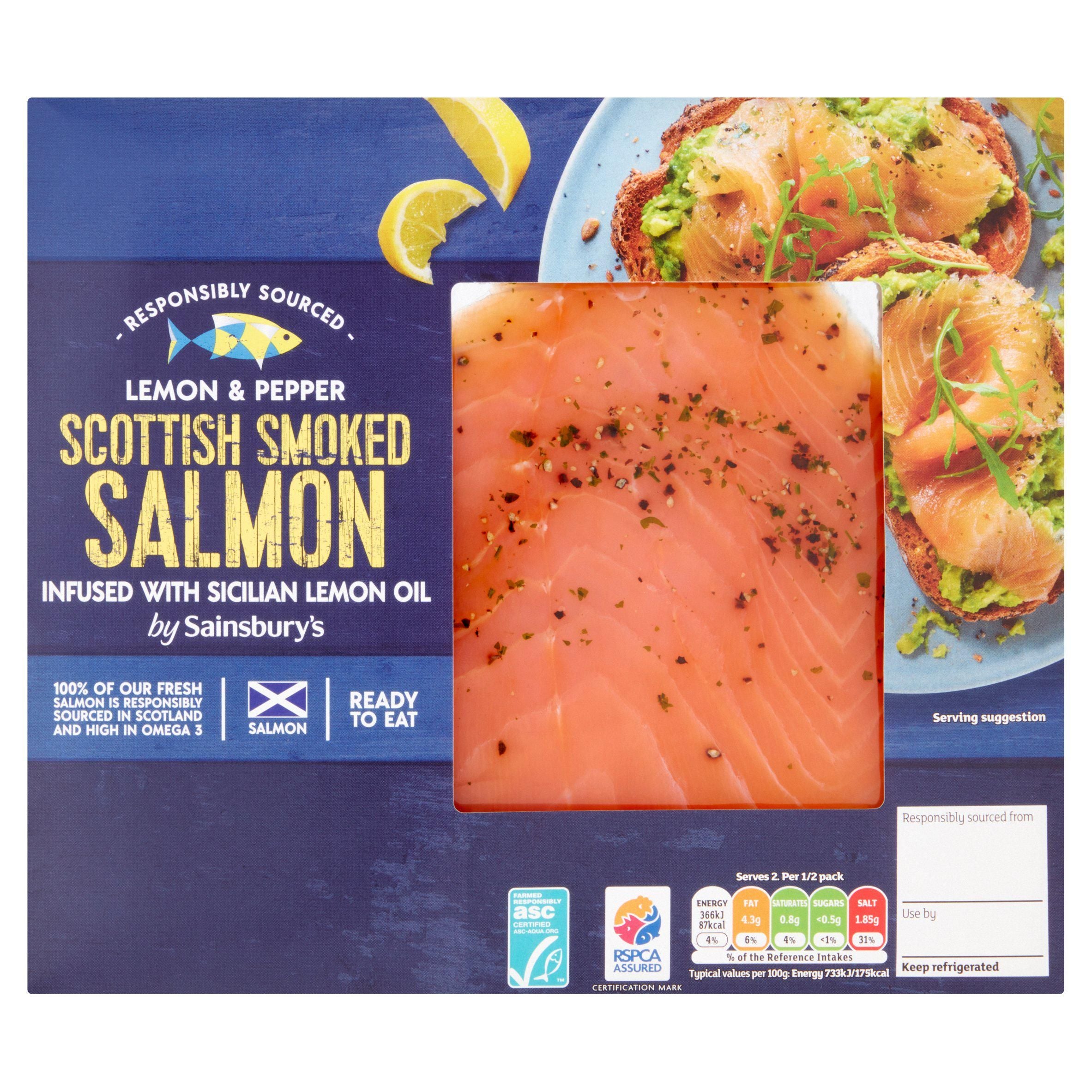 Sainsbury's ASC Scottish Smoked Salmon with Sicilian Lemon Oil &amp;amp; Pepper 100g (Ready to eat)