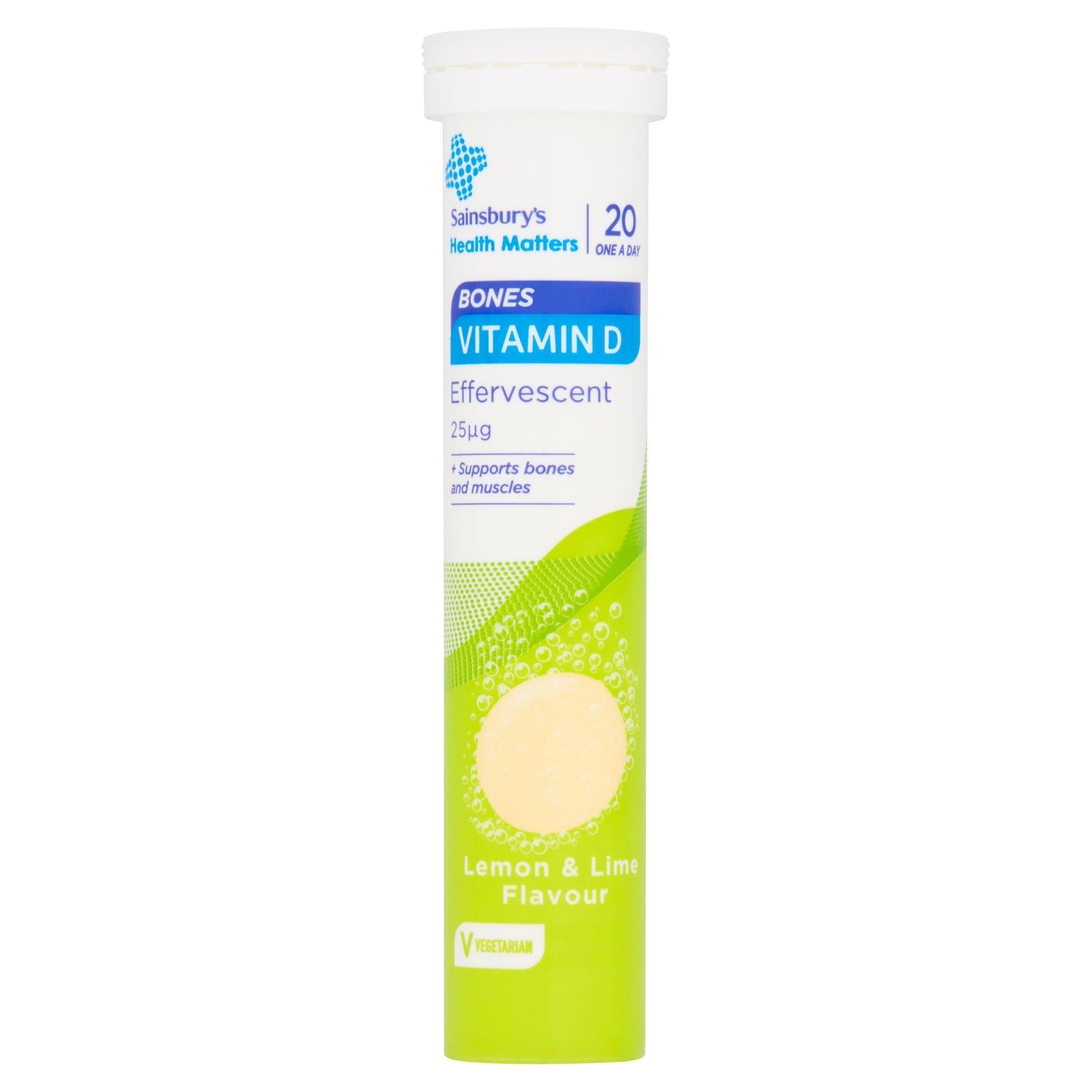 Sainsbury's Bones Vitamin D 25&amp;micro;g Effervescent Lemon &amp;amp; Lime Flavour 20 One a Day
