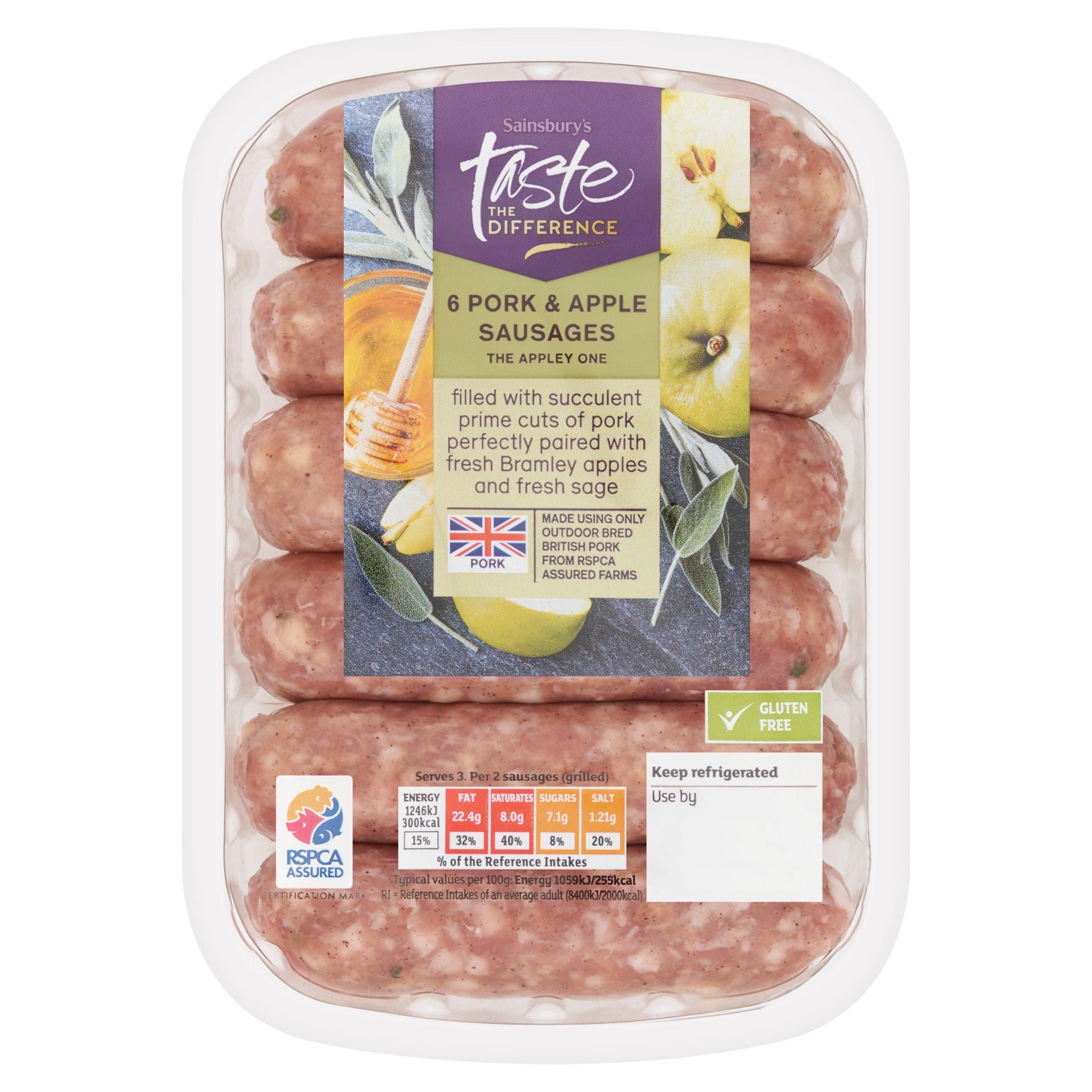 Sainsbury's British Pork &amp;amp; Apple Sausages, Taste the Difference x6 400g