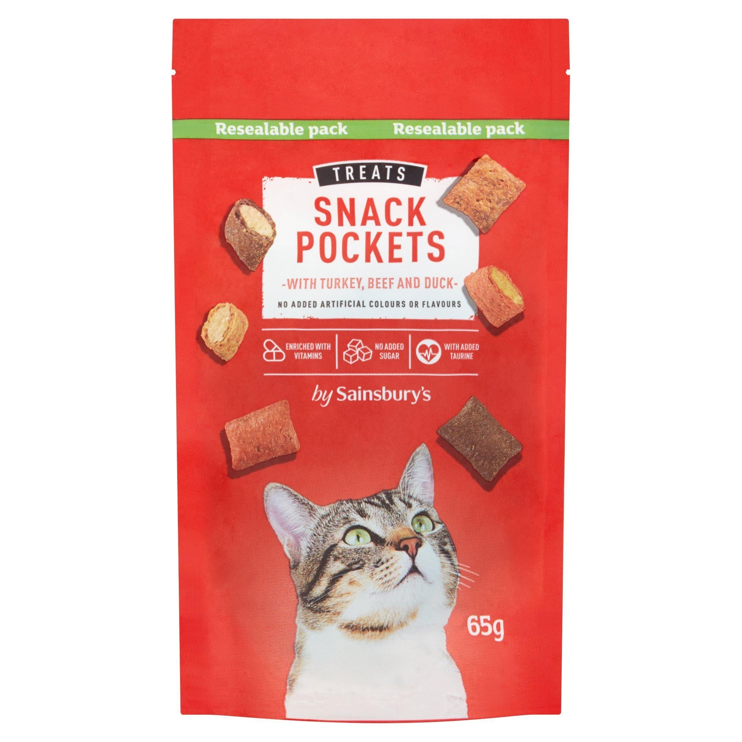 Sainsbury's Cat Treat Snack Pockets with Turkey, Beef &amp;amp; Duck 65g