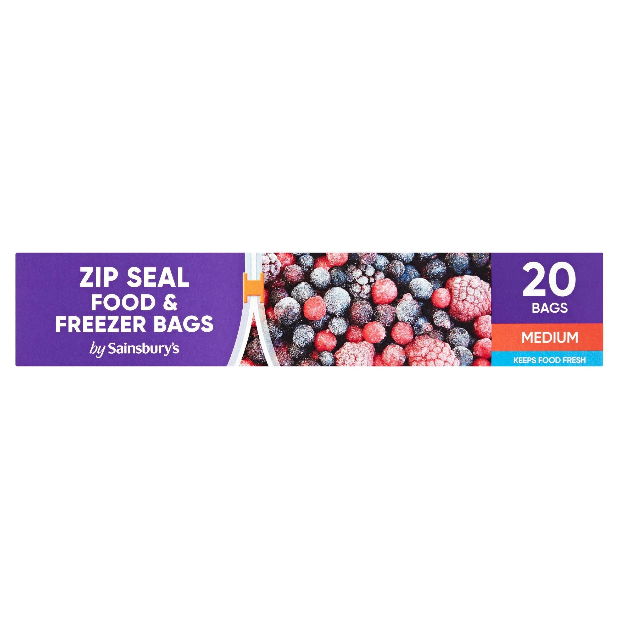 Sainsbury's Food Bags, Medium Zip &amp;amp; Seal 27.5x26cm x20