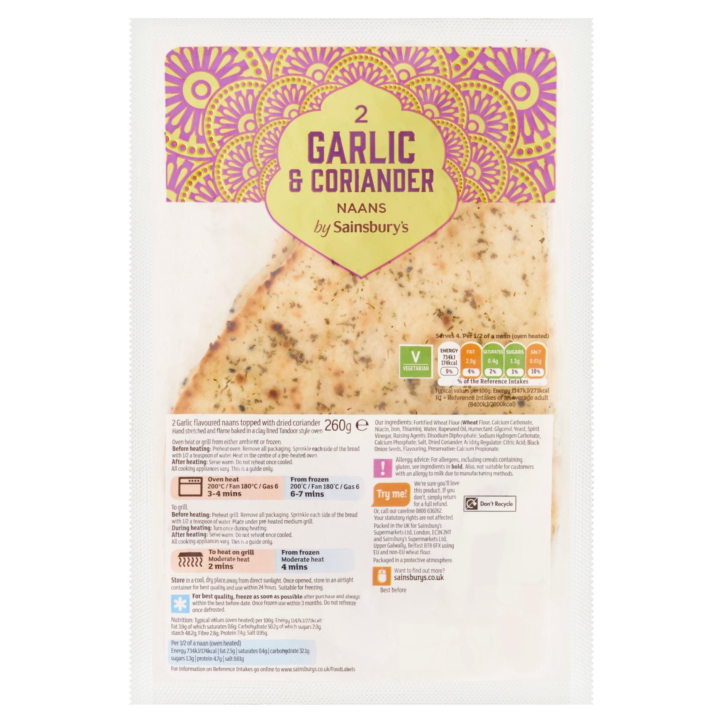 Sainsbury's Garlic &amp;amp; Coriander Naan x2 260g
