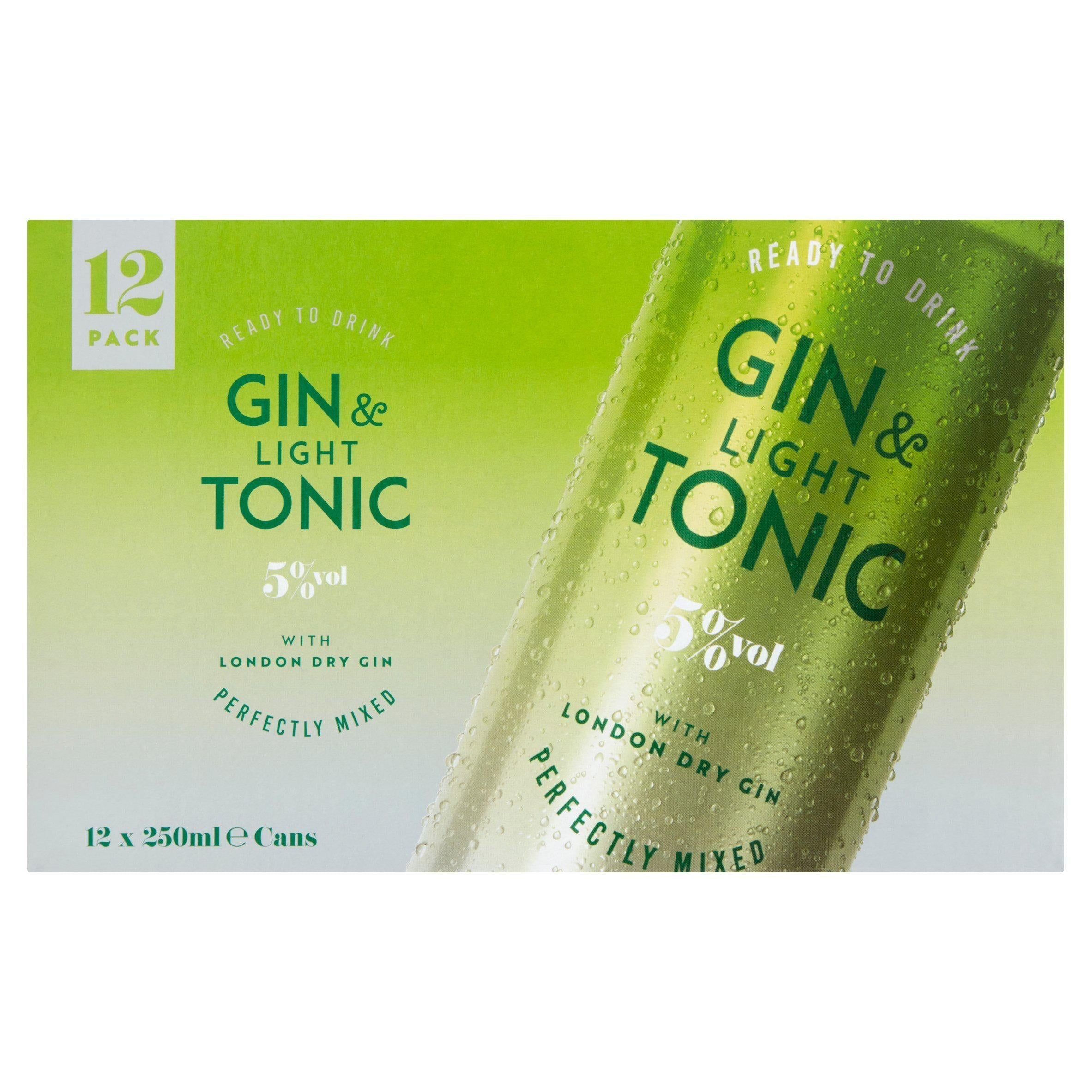 Sainsbury's Gin &amp;amp; Light Tonic with London Dry Gin 12x250ml