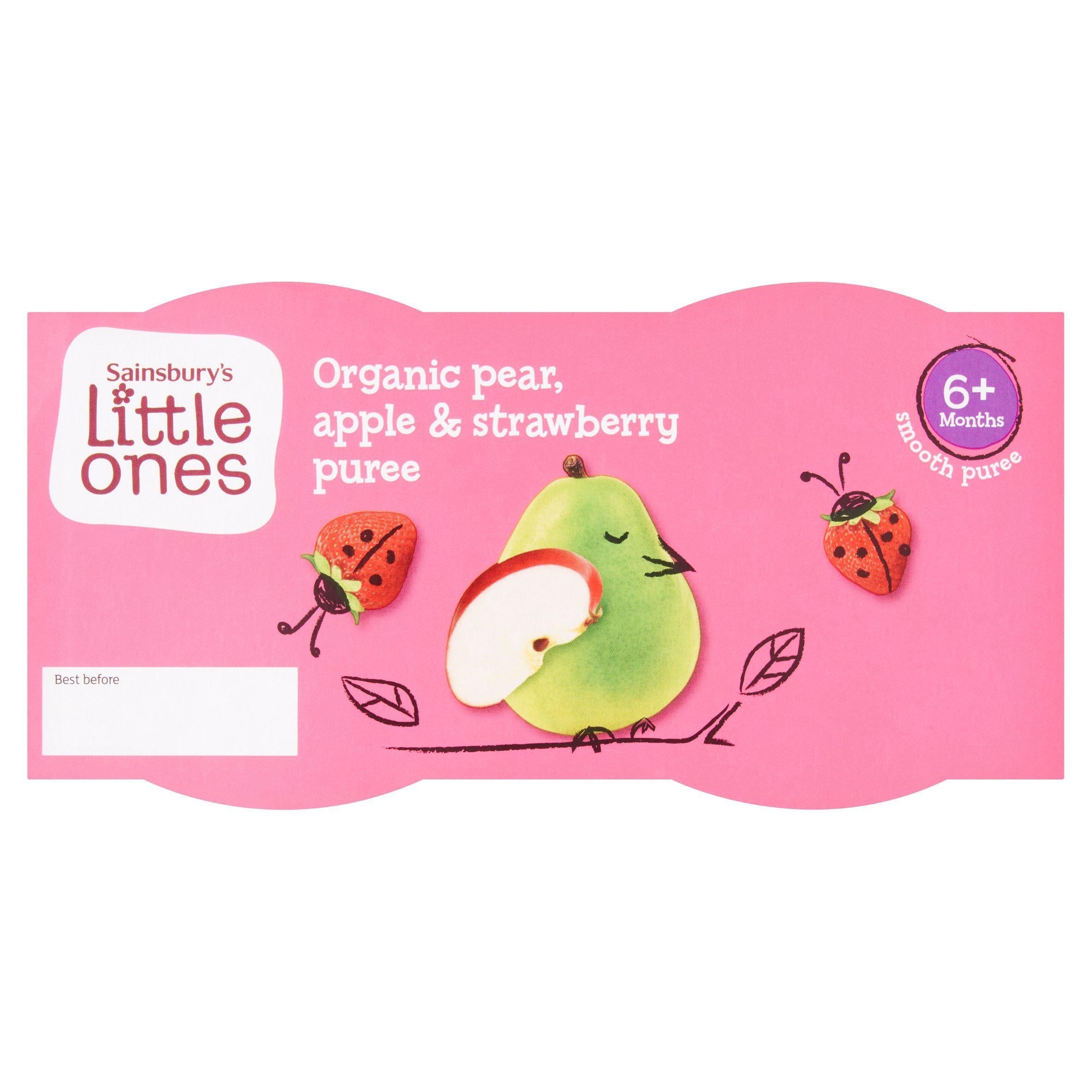 Sainsbury's Little Ones Organic Pear Apple &amp;amp; Strawberry Pots 4x110g