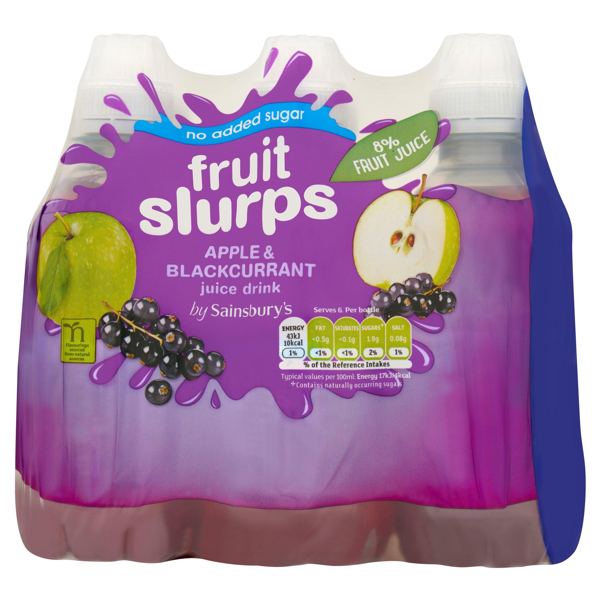 Sainsbury's No Added Sugar Fruit Slurps Apple &amp;amp; Blackcurrant Juice Drink 6 x 250ml