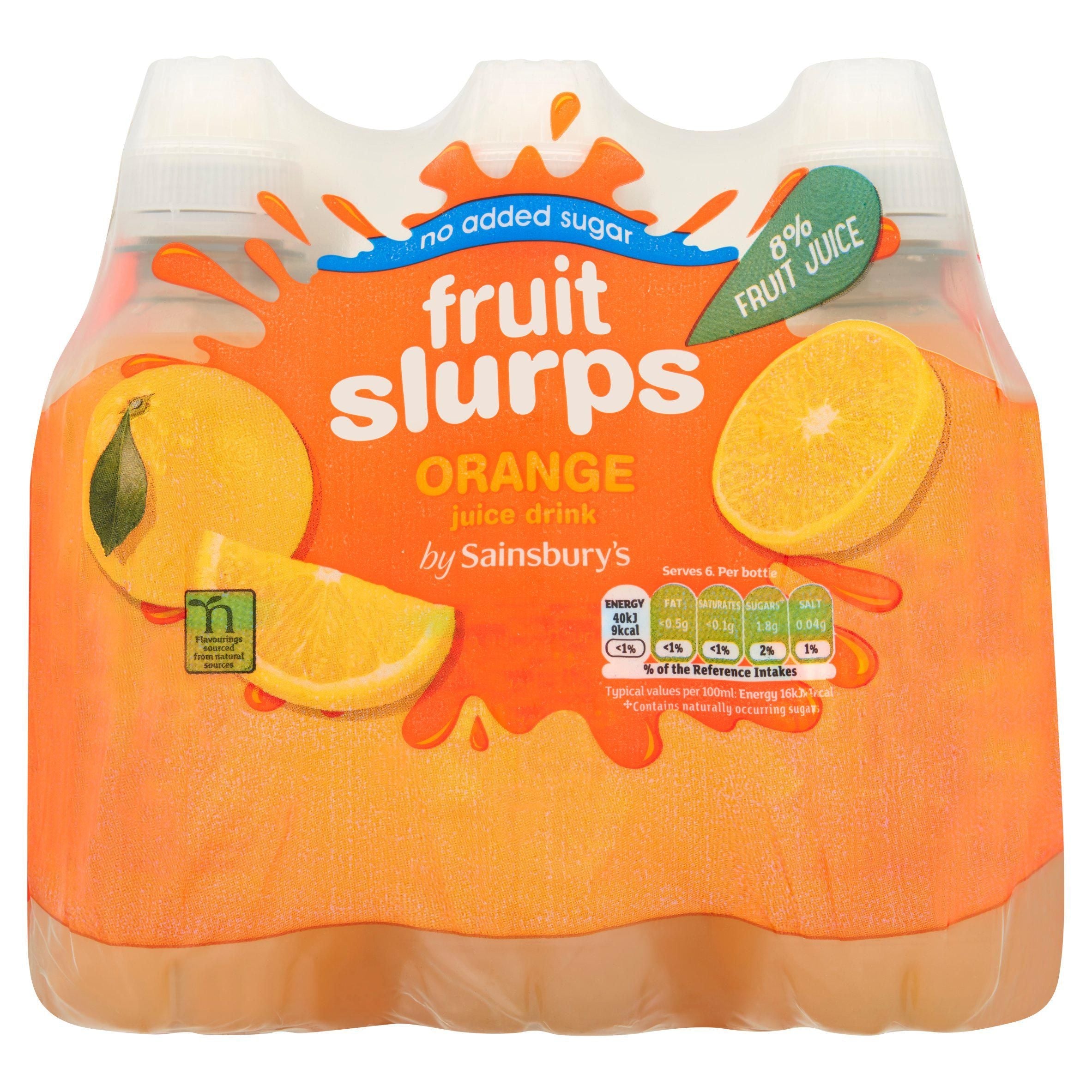 Sainsbury's No Added Sugar Fruit Slurps Orange Juice Drink 6 x 250ml