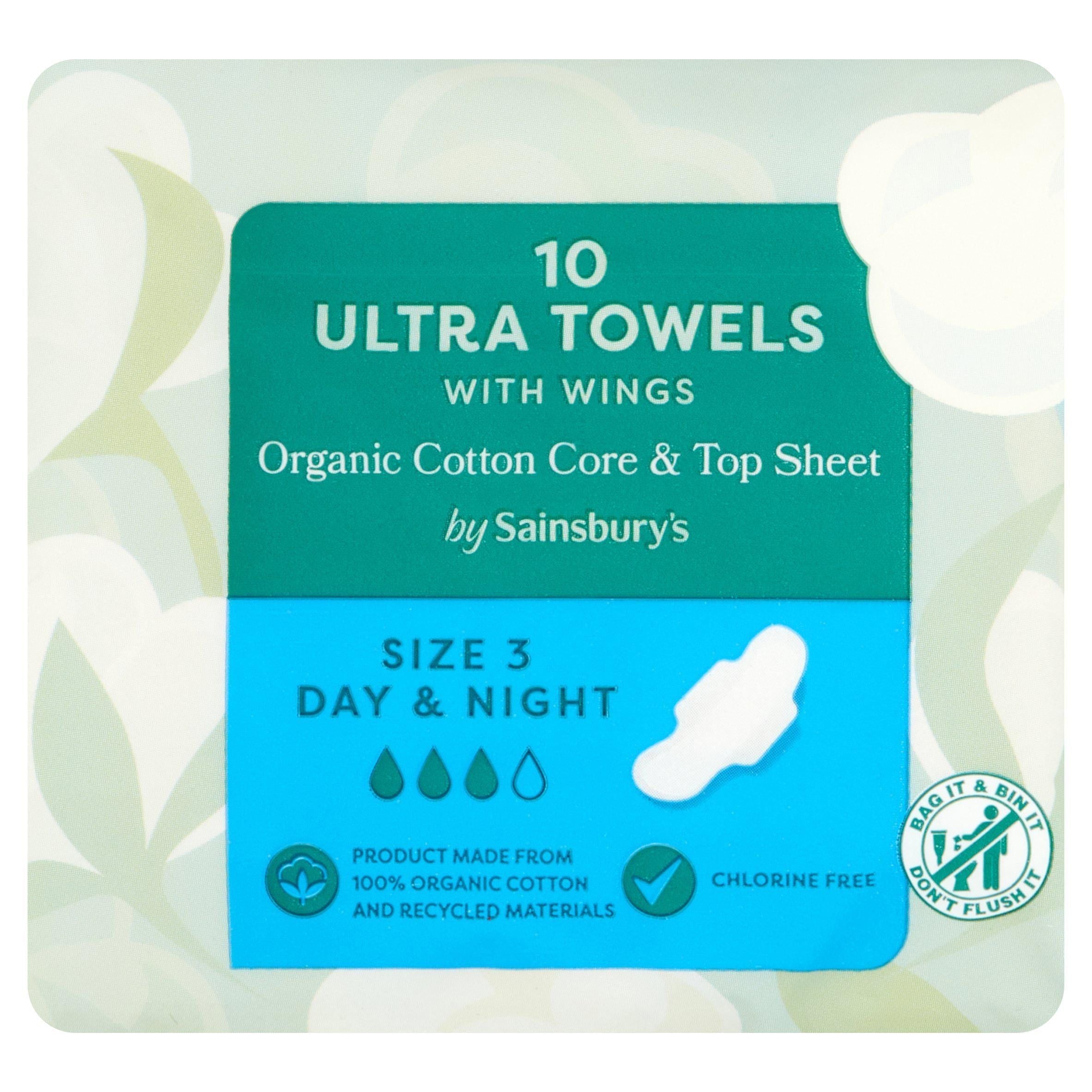 Sainsbury's Organic Cotton Ultra Towels Day &amp;amp; Night Size 3 x10