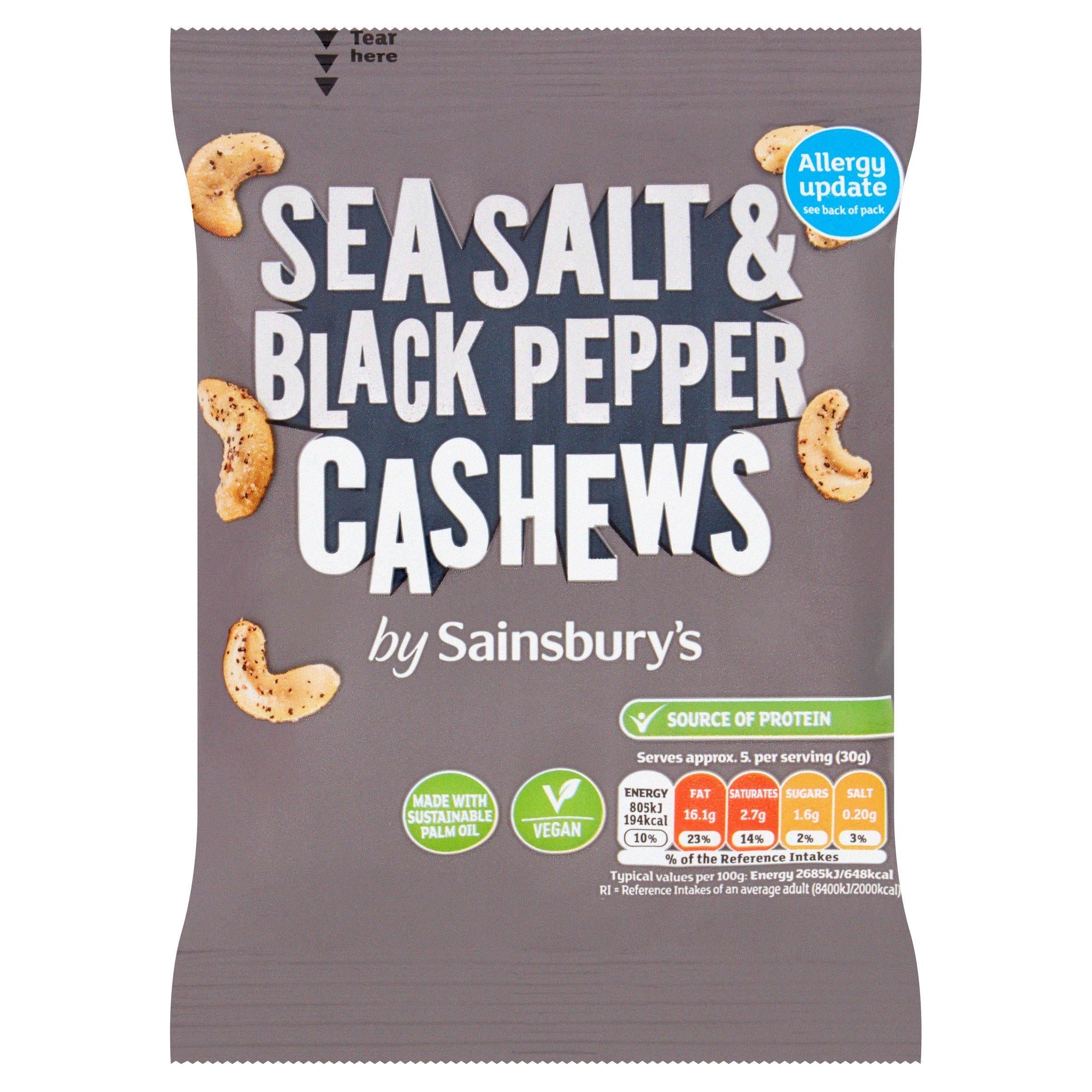Sainsbury's Sea Salt &amp;amp; Black Pepper Cashews 150g