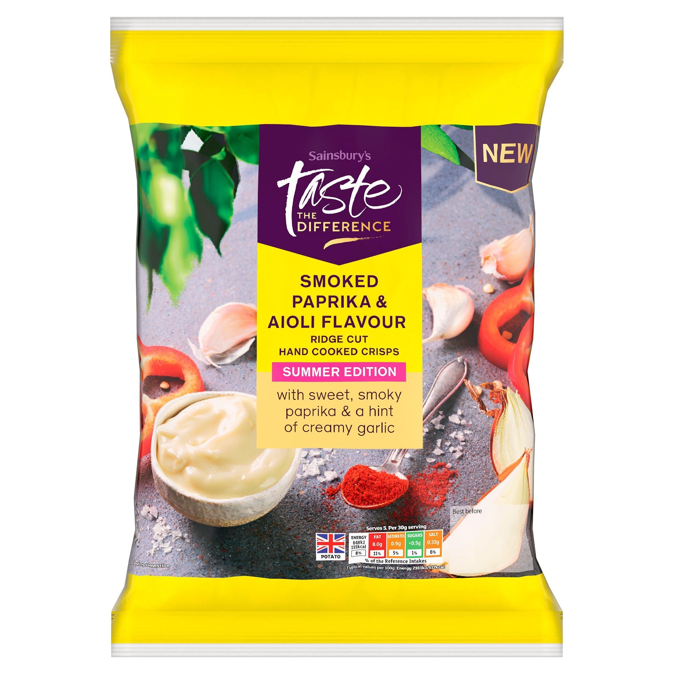 Sainsbury's Smoked Paprika &amp;amp; Aioli Flavour Crisps, Summer Edition, Taste the Difference 150g