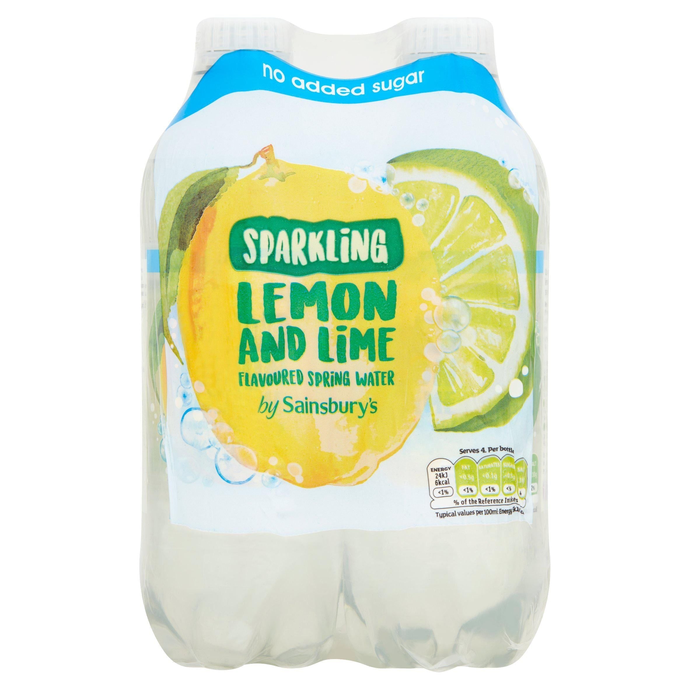 Sainsbury's Sparkling Flavoured Water Lemon &amp;amp; Lime, No Added Sugar 4x500ml