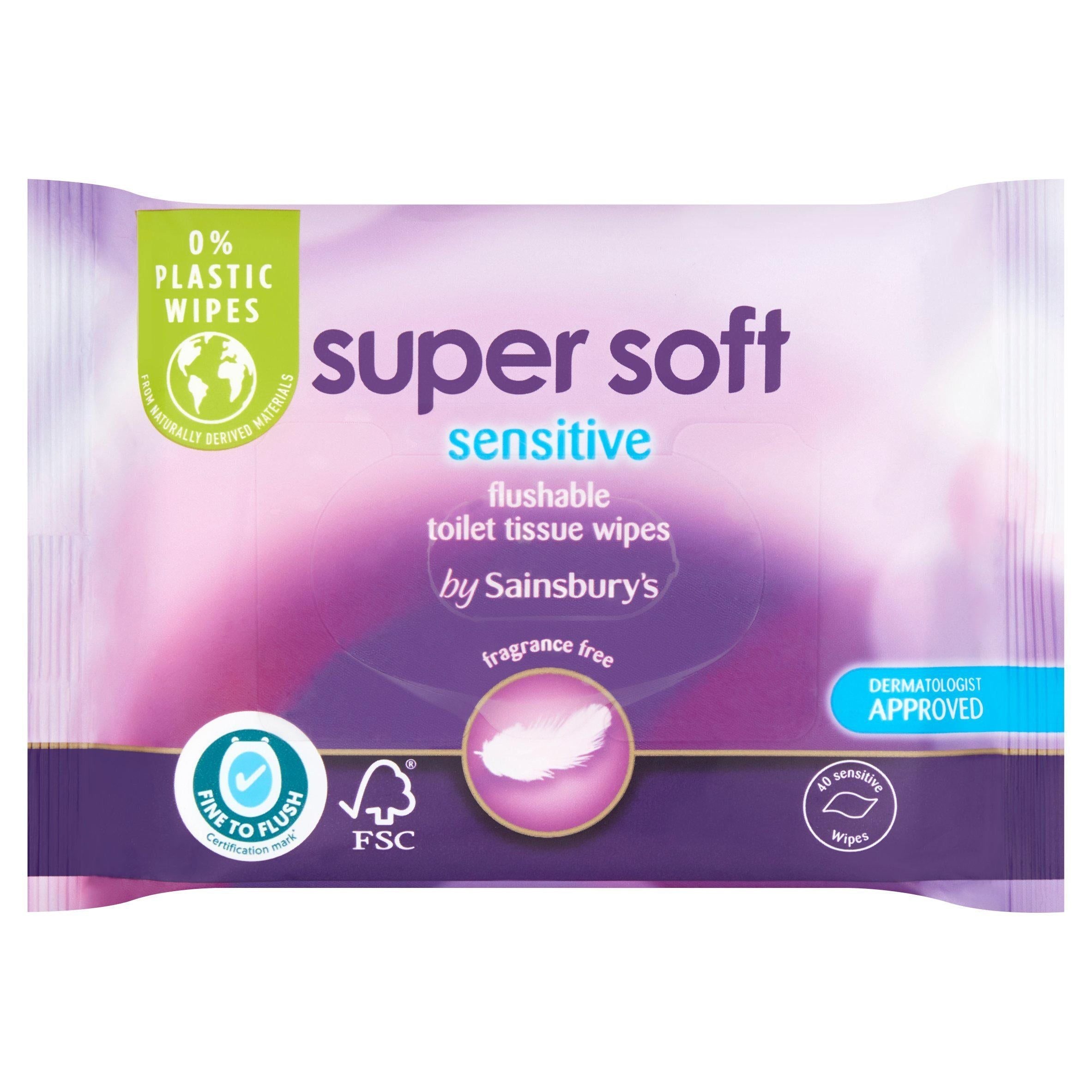 Sainsbury&amp;rsquo;s Super Soft Flushable Moist Toilet Tissue, Sensitive 40 wipes