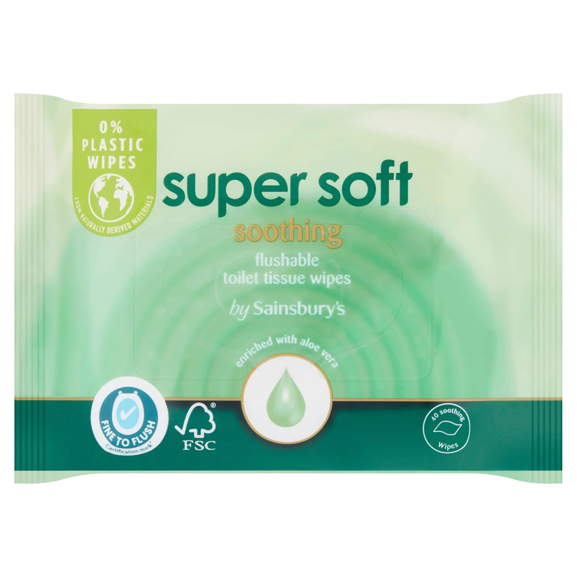 Sainsbury&amp;rsquo;s Super Soft Flushable Moist Toilet Tissue, Soothing 40 wipes