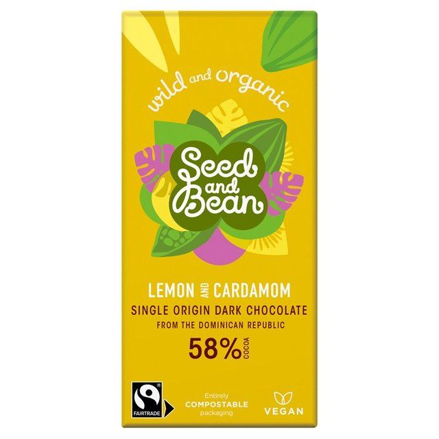 Seed &amp;amp; Bean Organic Dark Chocolate Bar 58% Lemon &amp;amp; Cardamom   85g