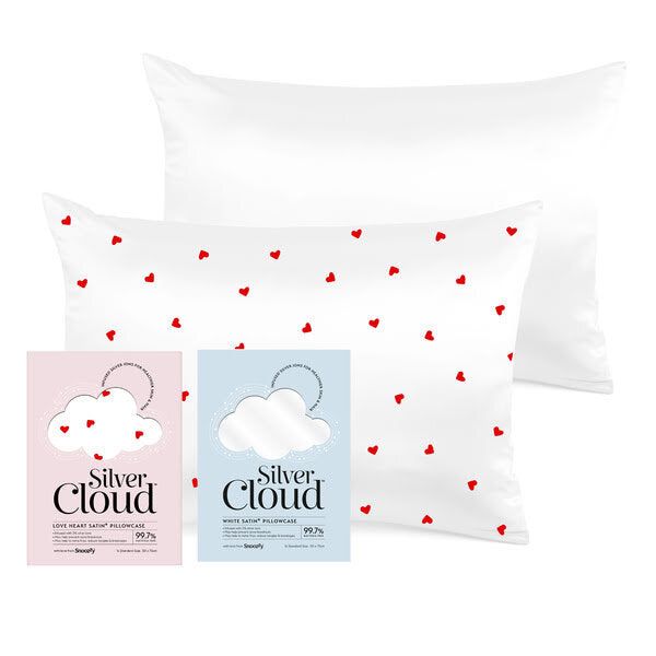 Silver Cloud Heart Print &amp;amp; White Satin Pillowcase Set