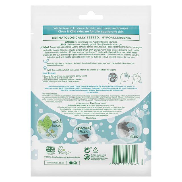 Simple Daily Skin Detox Bubbling Deep Cleanse Sheet Mask