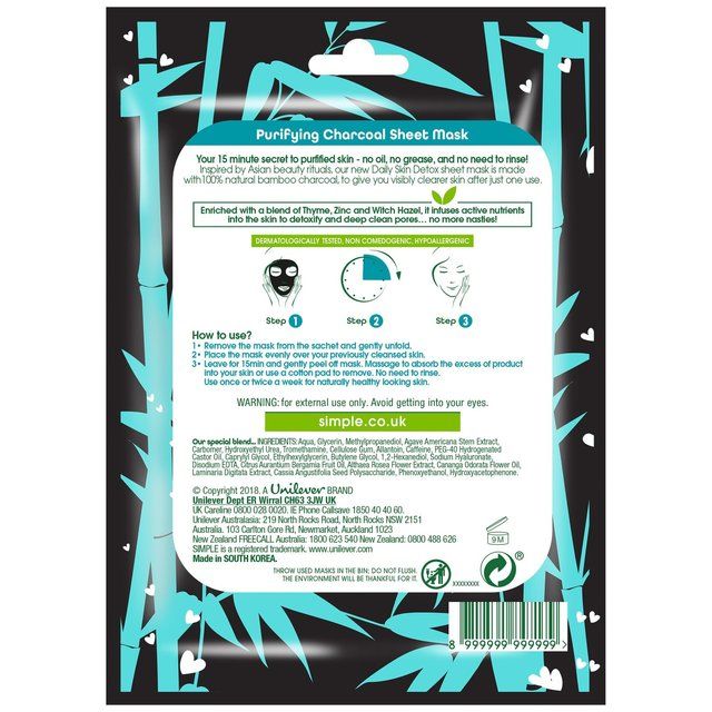 Simple Detox Purifying Charcoal Sheet Mask