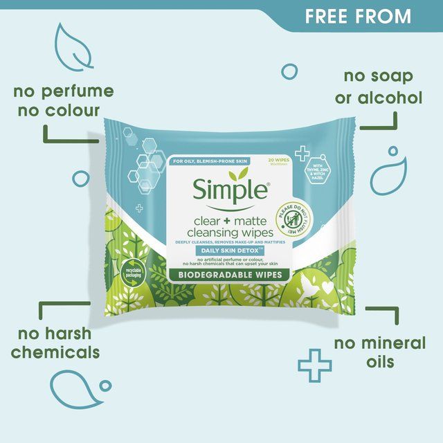Simple Wipes Daily Detox Matte   20 per pack