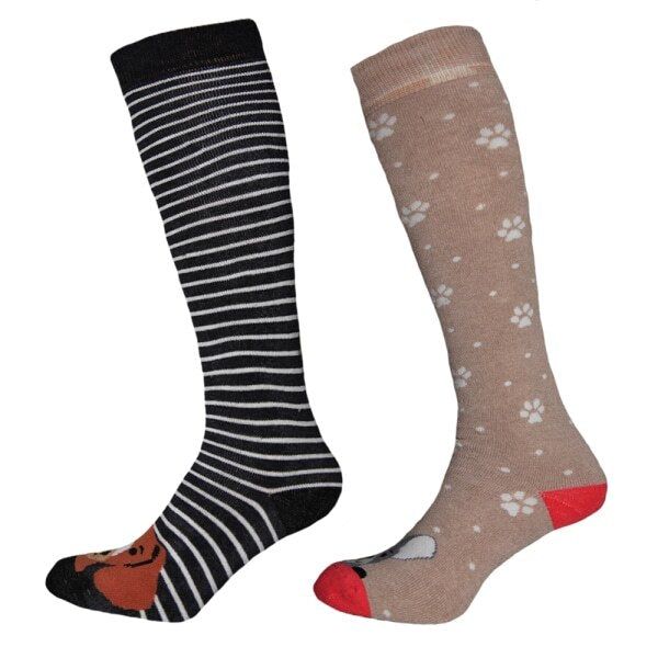 Simply s Womens Dogs Welly Socks (Pack Of 2) (UK 4-7) Charcoal/Beige / 0.05EA