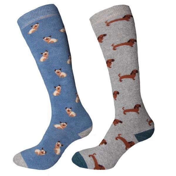 Simply s Womens Welly Socks (Pack Of 2) (UK 4-7) Grey/Blue / 1EA