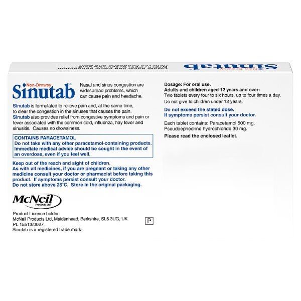 Sinutab Non-Drowsy Cold &amp;amp; Flu Tablets 15s