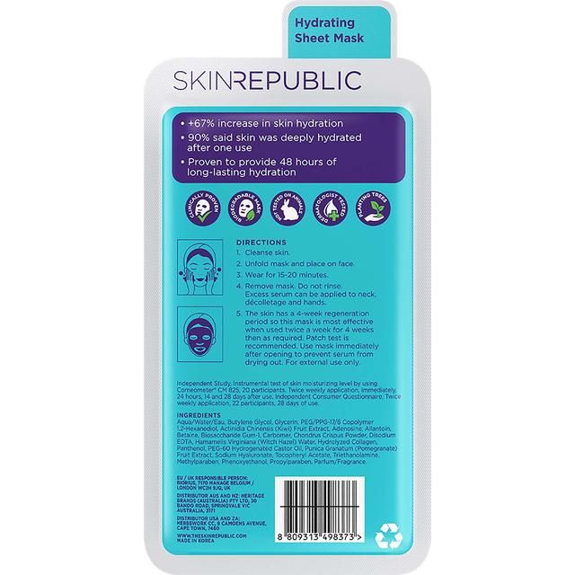 Skin Republic Biodegradable Hyaluronic Acid + Collagen Sheet Face Mask